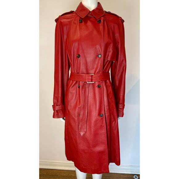 Early 2000s Dolce & Gabbana Red Leather Mid-Length Trench Coat - Picture 1 of 9